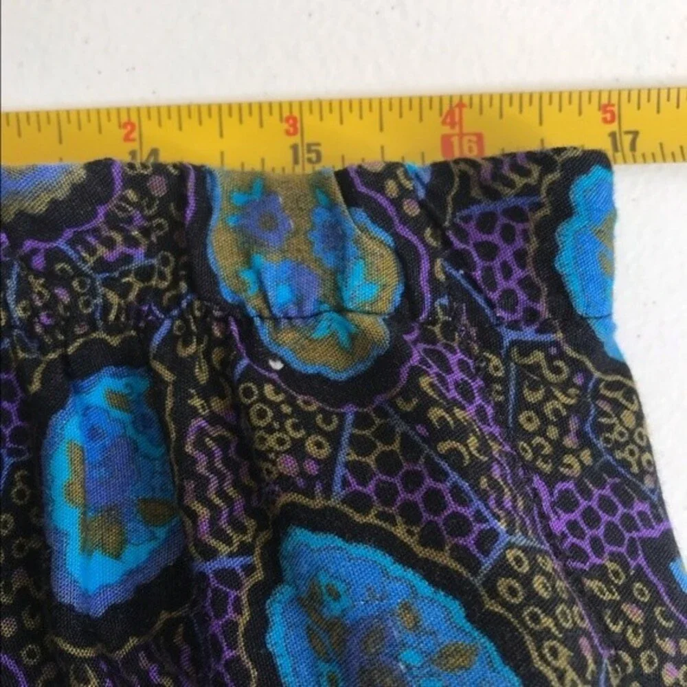 Vintage Queens Plaza Rayon Elastic Waist Drop Yoke Blue Women Midi Skirt Size 20
